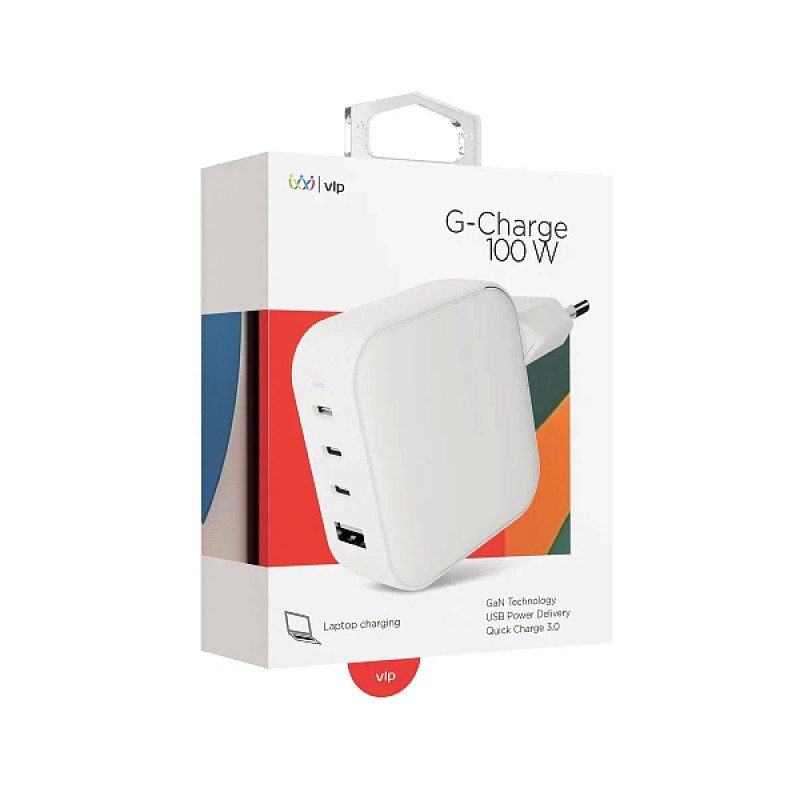 Сетевое зарядное устройство "vlp" G-Charge 100Вт 3*USB-C+USB-A, PD, QC, белый